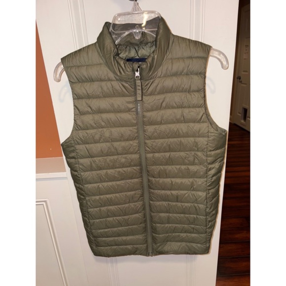 Lands End Kids Puffer Vest Olive Green Lightweight Full Zip Size L 14 16 unisex